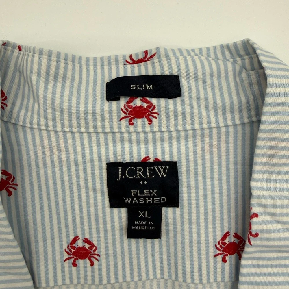 J.Crew Slim Fit XL Blue Stripe Red Crab‎ Nautical Button Down Shirt